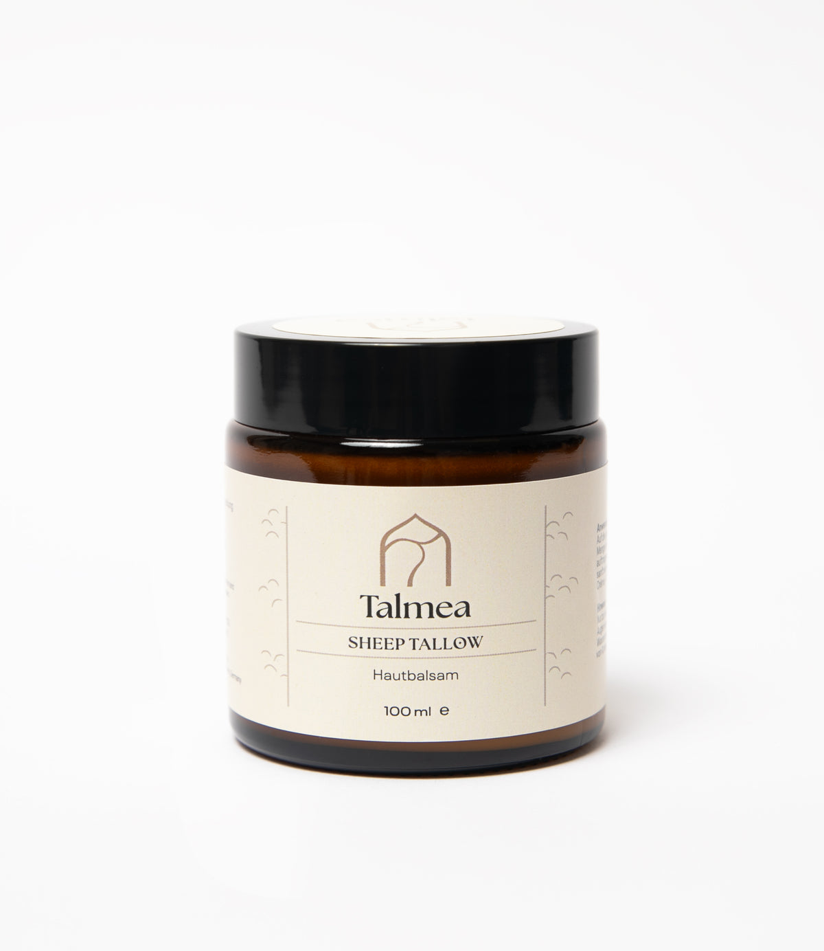 Talmea Sheep Tallow Hautbalsam 100 ml in Braunglastiegel freigestellt vor hellem Hintergrund