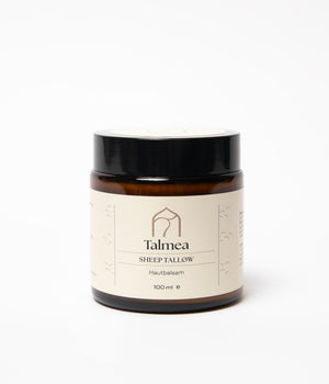 Talmea Sheep Tallow Hautbalsam 100 ml in Braunglastiegel freigestellt vor hellem Hintergrund